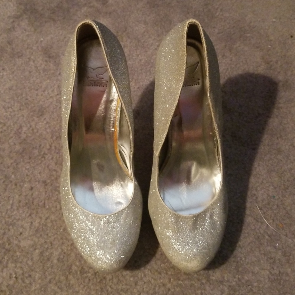 Silver glitter heels